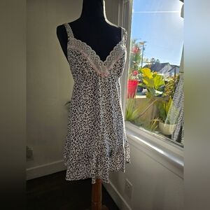 Y2k Leopard Print Lace-Trim Chemise in White and Black By Victoria Secret